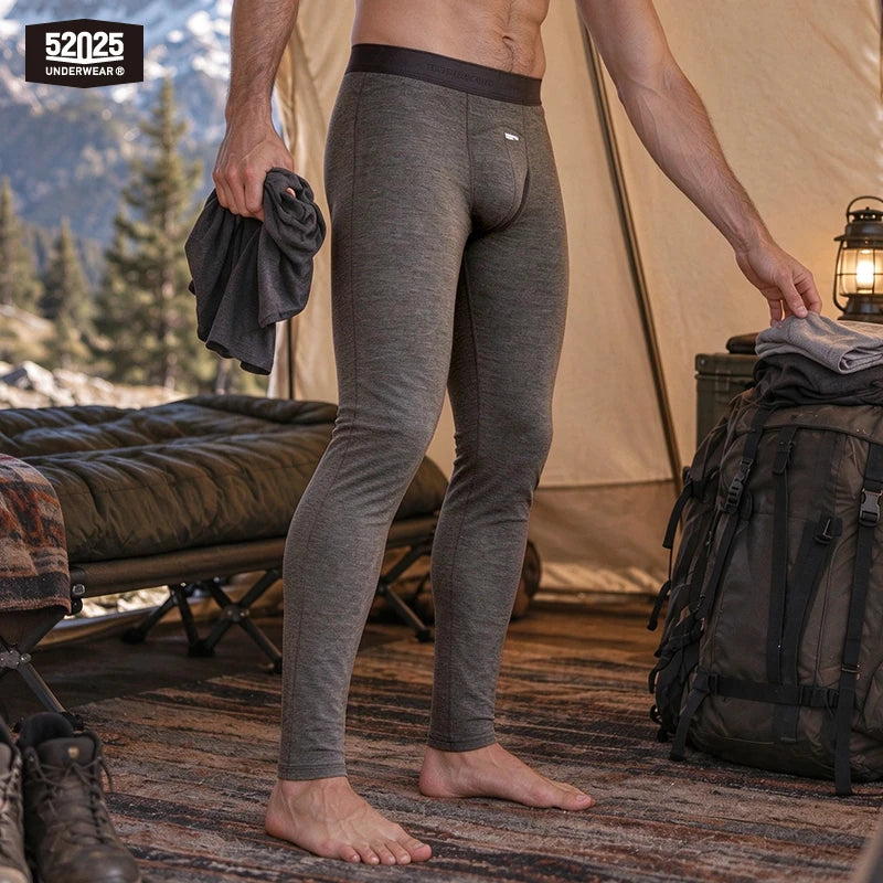 52025 Men's 100% Australian Merino Wool Thermal Underwear – Superfine 16 Micron Wool, All-Season Comfort & Outdoor Performance