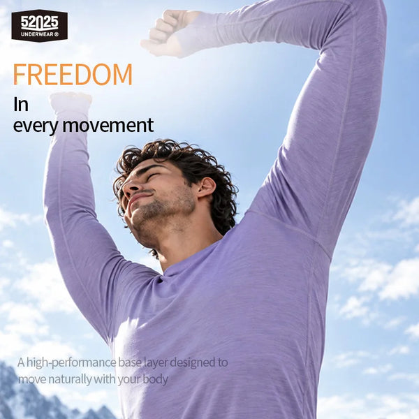 52025 Men's 100% Australian Merino Wool Thermal Underwear – Superfine 16 Micron Wool, All-Season Comfort & Outdoor Performance