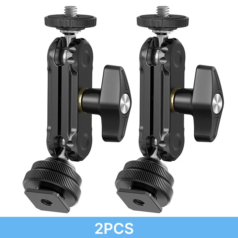 Ulanzi R098 ក្បាលបាល់ពីរជាន់ Magic Arm ជាមួយ Cold Shoe Mount វីស 1/4 អ៊ីញ សម្រាប់កាមេរ៉ា DSLR ម៉ូនីទ័រ មីក្រូហ្វូន វីដេអូ ភ្លើង Super Clamp