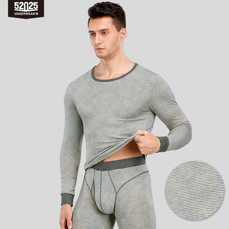 52025 Men's Striped Thermal Underwear – Lightweight Cotton-Modal Comfort, 3D Support Pouch and Breathable Fit