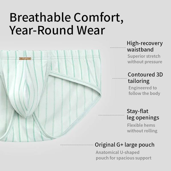 52025 Premium Striped Modal Briefs – Enhanced Large Support Pouch, Ultra-Smooth Texture and Comfortable Sculpted Fit