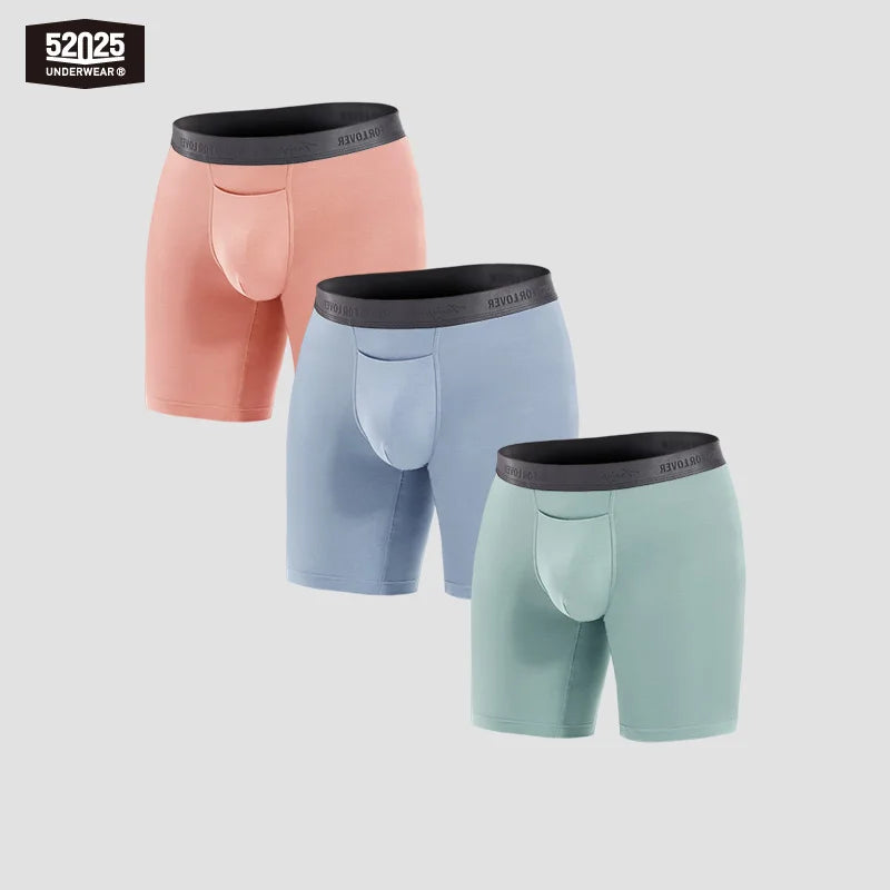52025 Men's Micromodal Boxer Briefs 8" (3-Pack) – Silky-Smooth Boxers with Extended Coverage, Open Fly and Second-Skin Comfort