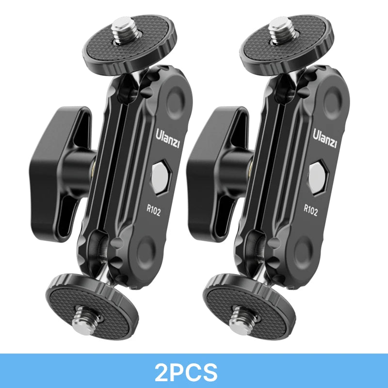 Ulanzi R098 ក្បាលបាល់ពីរជាន់ Magic Arm ជាមួយ Cold Shoe Mount វីស 1/4 អ៊ីញ សម្រាប់កាមេរ៉ា DSLR ម៉ូនីទ័រ មីក្រូហ្វូន វីដេអូ ភ្លើង Super Clamp