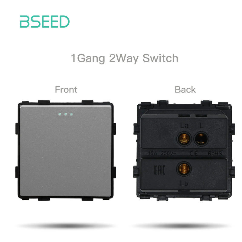 BSEED Wall Button Switch 1/2/3Gang Electrical Outlet Type-C Charge Port Double Socket DIY Function Part Plastic Frame Gray