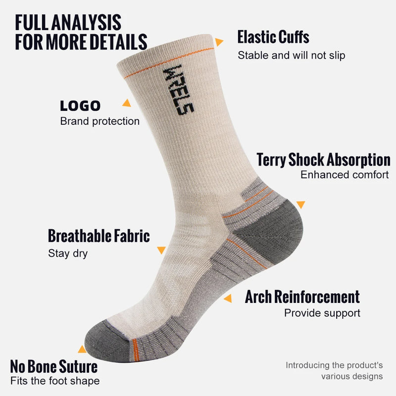 WRELS 1/2/3 Pairs Merino Wool Socks Thermal Warm Winter Thick Cushion Moisture Wicking Wool Hiking Socks Sports Socks