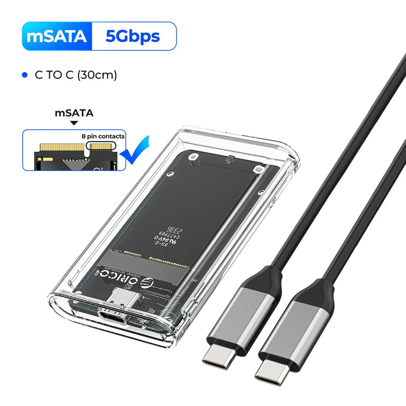 ORICO mSATA SSD Case to USB 3.2 Gen1 SSD Enclosure Adapter Transparent External Adapter 5Gbps for mSATA NGFF SSD Samsung