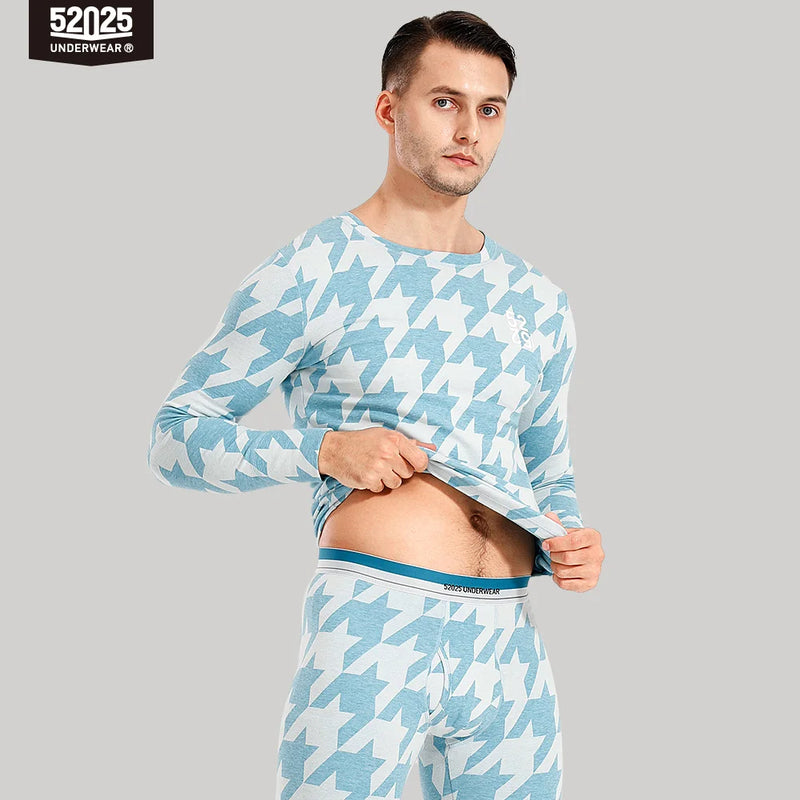 52025 Houndstooth Thermal Underwear for Men & Women – Midweight Cotton Viscose, Soft, Warm & Stylish Base Layer All-Day Comfort