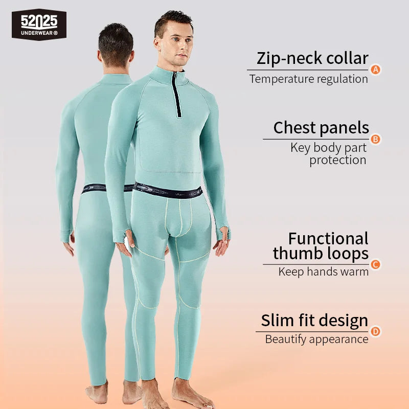 52025 Premium Zip Thermal Underwear – Multi-Layer Warmth, Functional Zip-Neck, Thumbhole Sleeves and a Merino Wool Blend