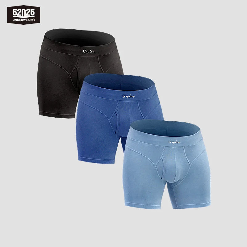 52025 Men's Cotton Modal Boxer Briefs (3-Pack) – Lightweight Breathable Underwear, Modern Fit and Exceptional Everyday Comfort