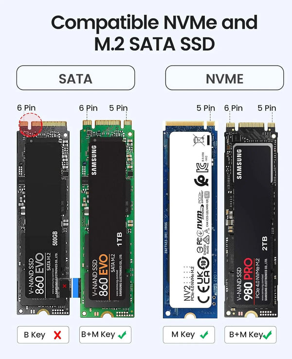 ORICO M.2 NVMe SATA SSD Enclosure Adapter Tool-Free USB C 3.2 Gen 2 10Gbps NVMe 5Gbps NGFF SATA PCIe with Metal Heat Sink
