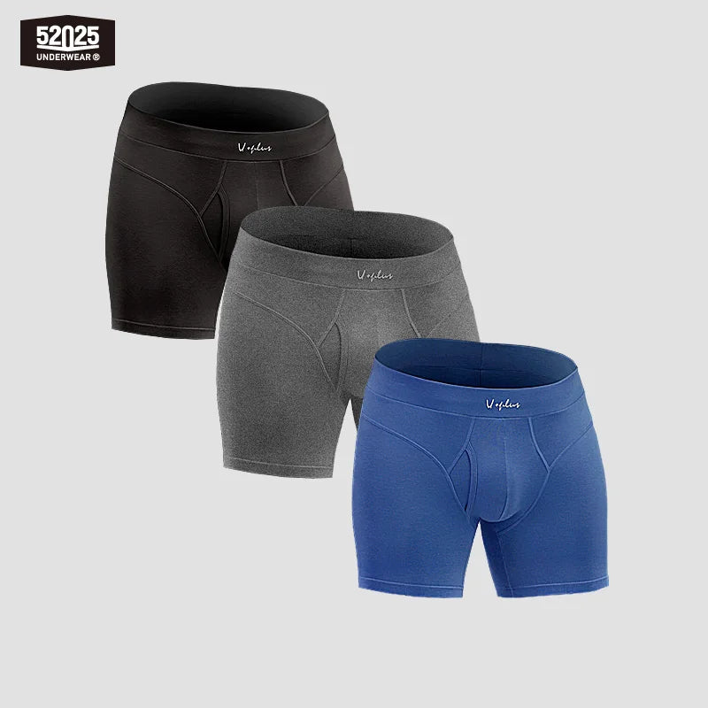 52025 Men's Cotton Modal Boxer Briefs (3-Pack) – Lightweight Breathable Underwear, Modern Fit and Exceptional Everyday Comfort