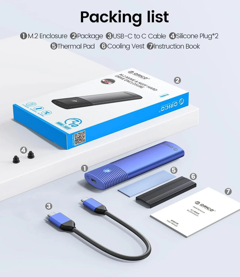 ORICO M.2 NVMe SATA SSD Enclosure Adapter Tool-Free USB C 3.2 Gen 2 10Gbps NVMe 5Gbps NGFF SATA PCIe with Metal Heat Sink