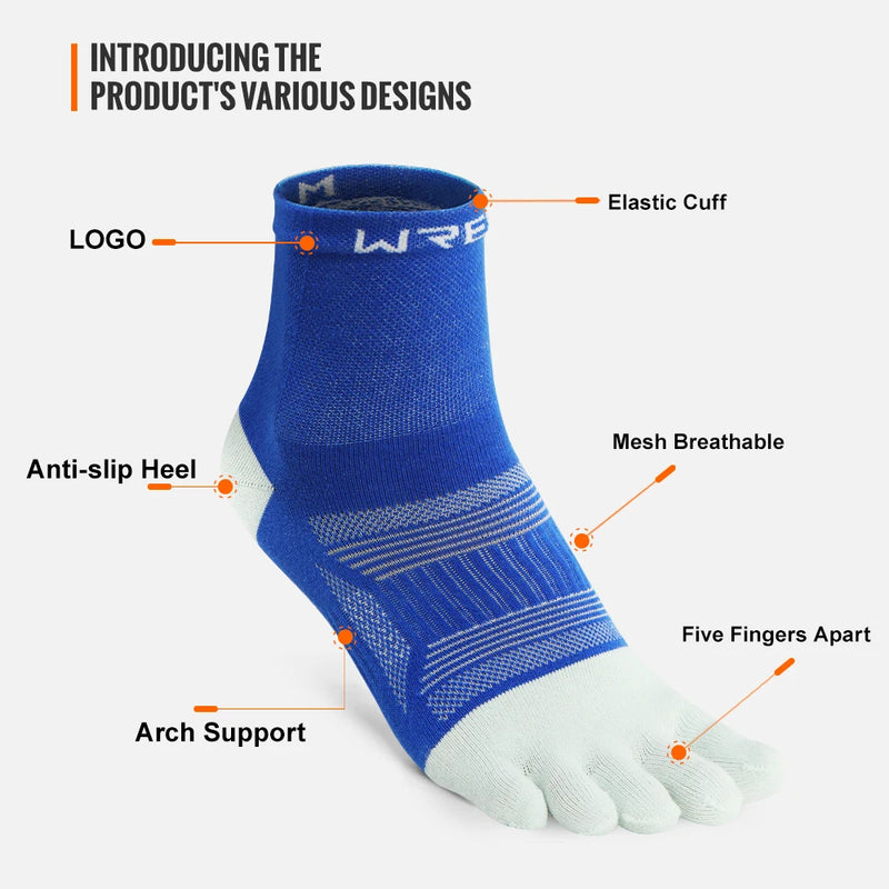 WRELS 1/2/3pairs Toe Socks 5 Finger Running Socks Anti Slip Moisture Wicking Anti-Blister Five Finger Breathable Athletic Socks