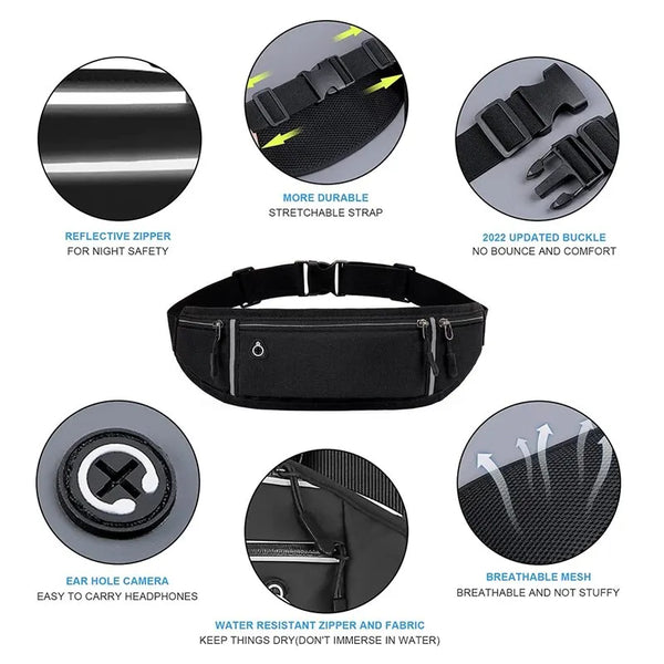 WRELS Professional Running Waist Bag Waterproof Utralthin Sports Waist Pack Fanny Packs Reflective Running Waist Belt Bag
