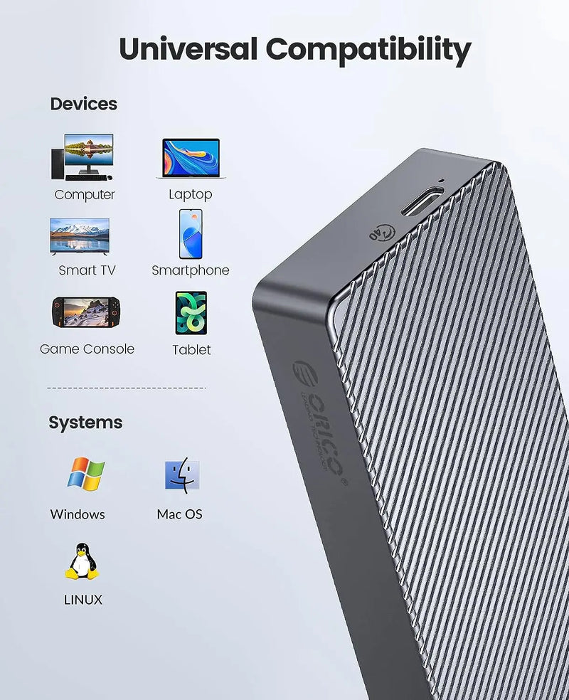 ORICO 40Gbps M.2 NVMe SSD Enclosure USB4 PCIe3.0x4 USB C Aluminum External Adapter Compatible with Thunderbolt 3 4 Tool Free