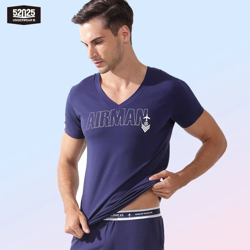 52025 Men's Cotton Modal Sleepwear Top – Ultra-Soft Breathable T-Shirt with Lightweight Comfort, Relaxed Feel and Modern Fit