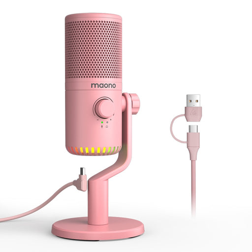 Maono Gaming Microphone USB/Type-C For Phone PC Breath Light Zero Latency Monitoring Mic For Podcasting Streaming DM30 Pink Pink