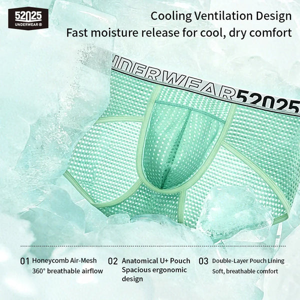 52025 Men's Cooling Mesh Premium Briefs – U+ Anatomical Pouch, Lightweight Airflow and Ultra-Breathable Comfort