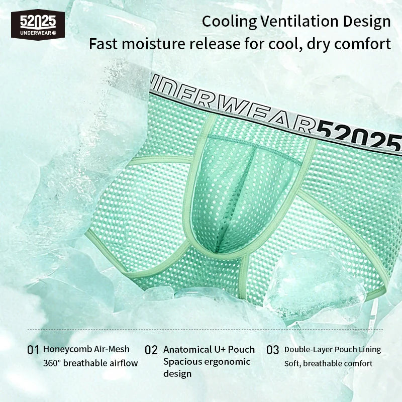 52025 Men's Cooling Mesh Premium Briefs – U+ Anatomical Pouch, Lightweight Airflow and Ultra-Breathable Comfort
