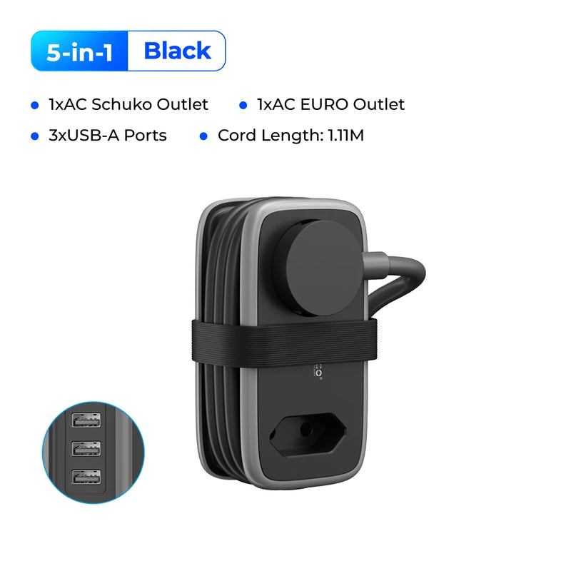 ORICO EU Plug Travel Power Strip with 2AC 3USB Port 1.1M Extension Cable 5-In-1 Charging Smart Socket for Home/Travel Save Space
