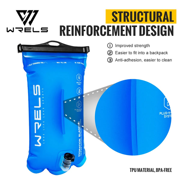 WRELS Water Bladder Hydration Reservoir TPU Leakproof BPA Free Odorless Wide Opening Running Hiking Cycling Marathon Water Bag