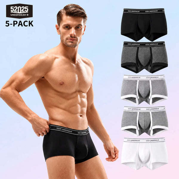 52025 Men's Cotton Modal Boxers (5-Pack) – Silky-Soft Fabric, Anatomical Contoured Pouch and Comfortable Everyday Fit