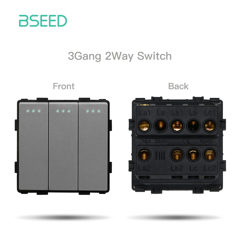 BSEED Wall Button Switch 1/2/3Gang Electrical Outlet Type-C Charge Port Double Socket DIY Function Part Plastic Frame Gray