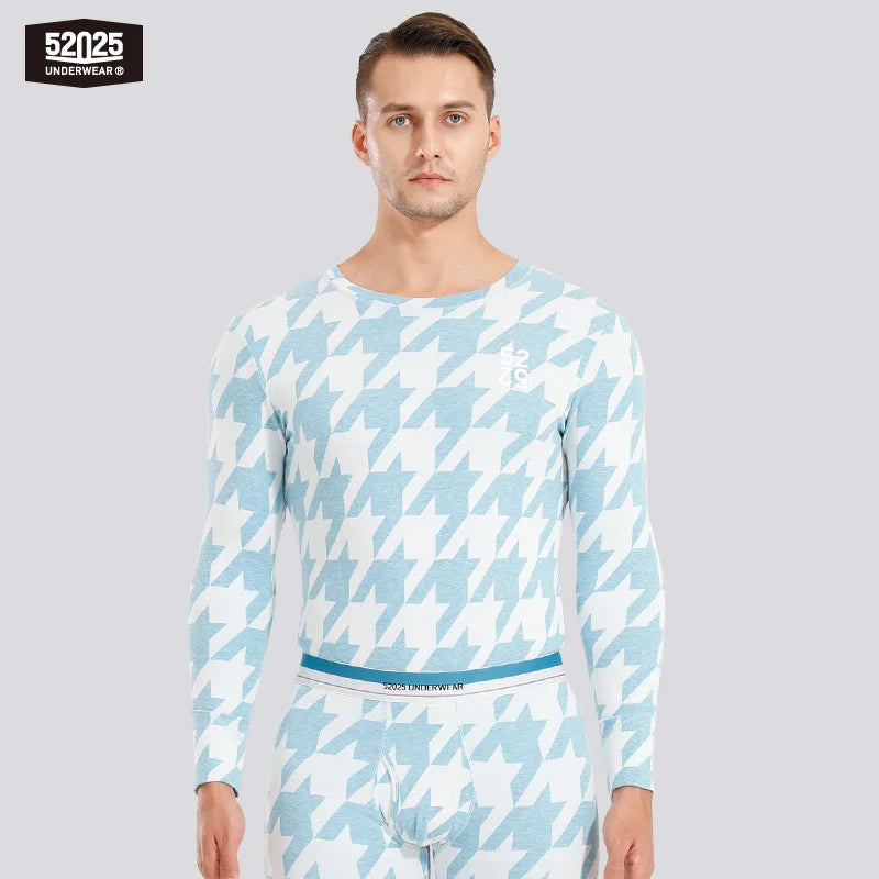 52025 Houndstooth Thermal Underwear for Men & Women – Midweight Cotton Viscose, Soft, Warm & Stylish Base Layer All-Day Comfort