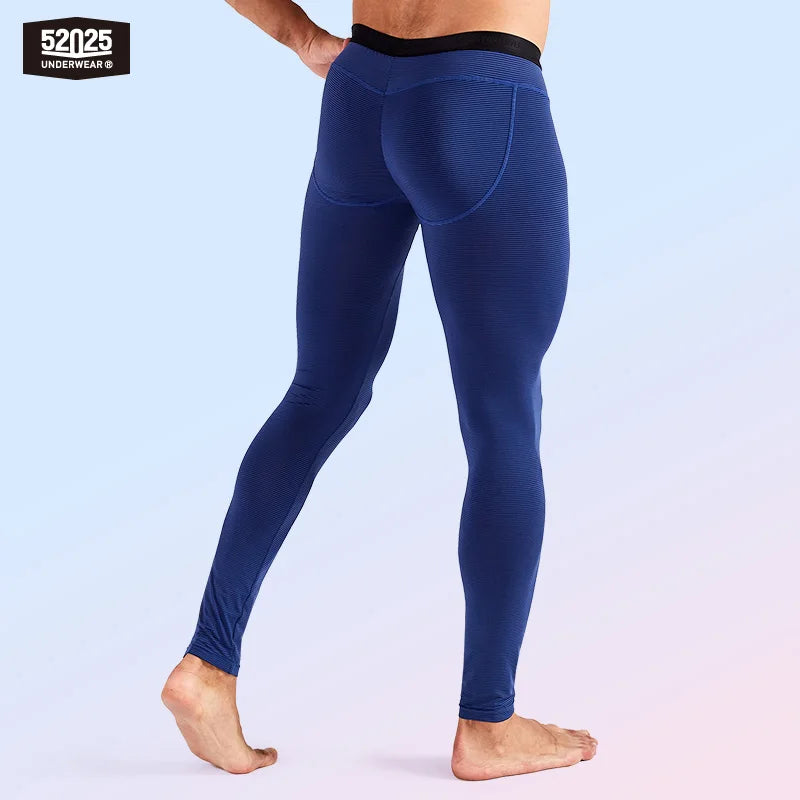52025 Men's Performance Leggings – Lightweight Quick-Dry Athletic Tights with Hidden Stripe Texture and Body-Sculpting Fit