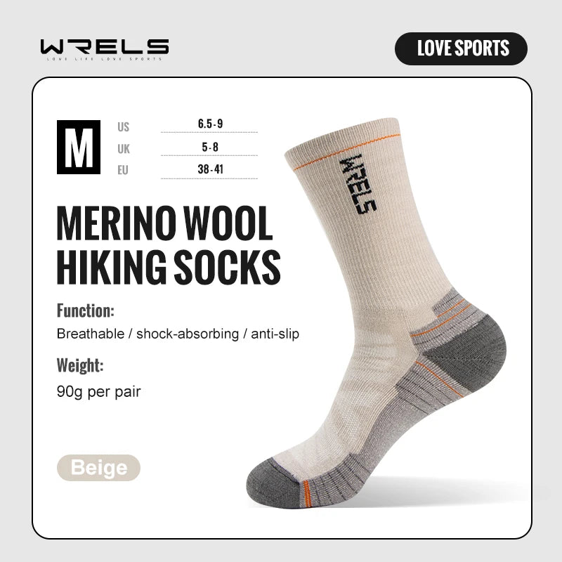 WRELS 1/2/3 Pairs Merino Wool Socks Thermal Warm Winter Thick Cushion Moisture Wicking Wool Hiking Socks Sports Socks