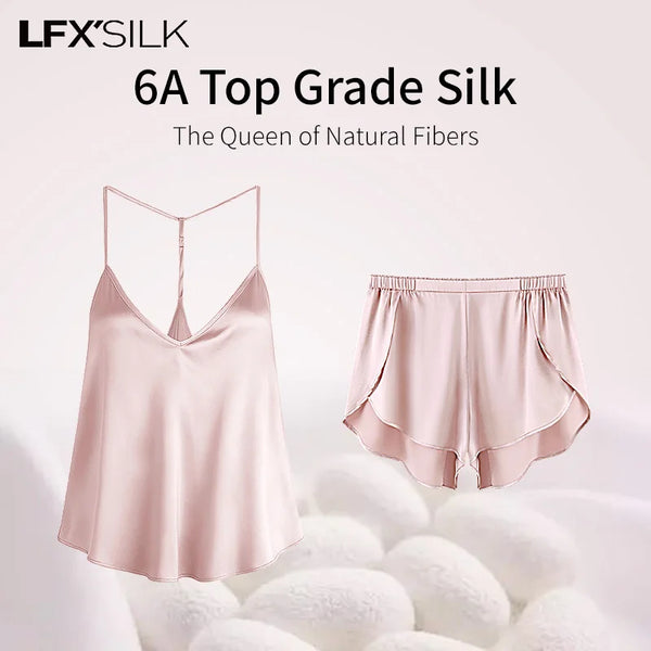 52025 Women’s 100% Mulberry Silk Camisole & Panty Set — Relaxed Fit, Natural Luxury & Exceptional Comfort. Pure Silk Loungewear