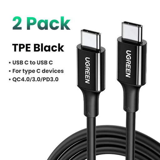 UGREEN 100W USB C to USB Type C Cable for Macbook Samsung Xiaomi 1.5m 100W 5A E-Marker Chip Fast Charging USB Type C Cable 100W TPE--2 Pack 1.5m CHINA