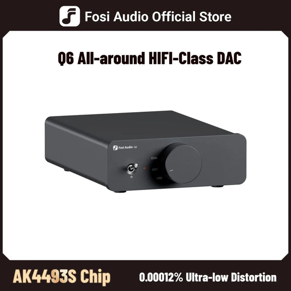 Fosi Audio Q6 USB DAC – បន្ទះឈីប XMOS XU316 និង AK4493S, PCM 768kHz/32Bit និង DSD512 Compact Desktop Hi-Fi DAC