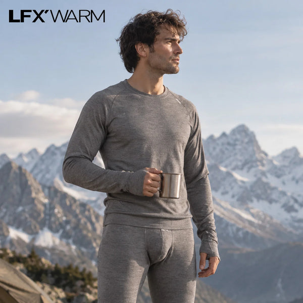 52025 Men's 100% Australian Merino Wool Thermal Underwear – Superfine 16 Micron Wool, All-Season Comfort & Outdoor Performance