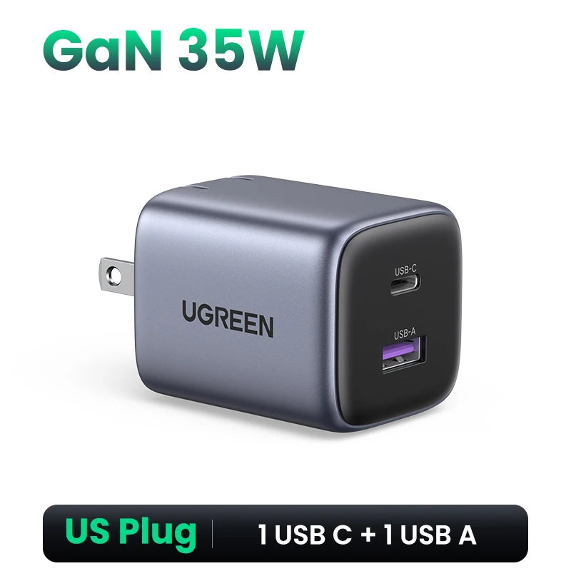 UGREEN GaN 35W Charger USB Charger PD3.0 QC3.0 Quick Charger For iPhone 18 17 16 Pro Samsung Xiaomi iPad Pro USB C Fast Charger