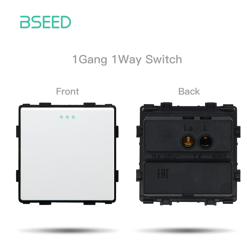 BSEED Mechanical Button Switch Module Part 1/2/3Gang 1/2Way Wall Socket Function Parts Glass Frame White Black DIY Combination