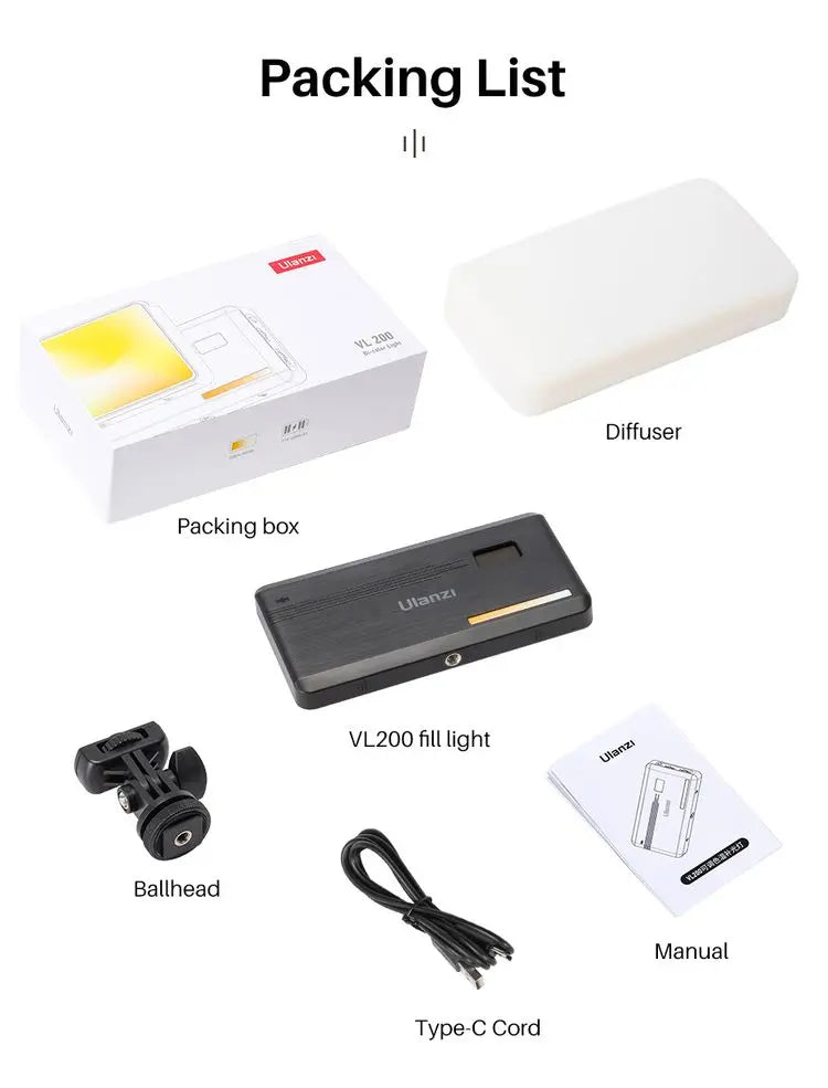 ភ្លើងវីដេអូ Ulanzi VL200 LED សម្រាប់អ្នកជំនាញ 2500K-9000K ភ្លើងថតរូបដែលអាចបន្ថយពន្លឺបានសម្រាប់កាមេរ៉ា Sony Nikon Canon