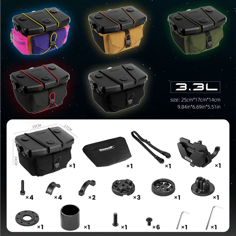 Rhinowalk 3.3L Modular Bicycle Handlebar Bag Quick Release Multi-Combination Front Pack for Road MTB Mountain Bicycle