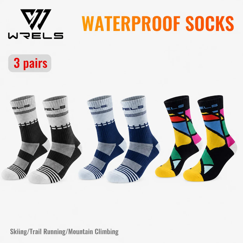 WRELS 1/2/3 Pairs Waterproof Socks Breathable Cushioned Athletic Socks Warm Anti-Slip Outdoor Wading Skiing Fishing Hiking Socks