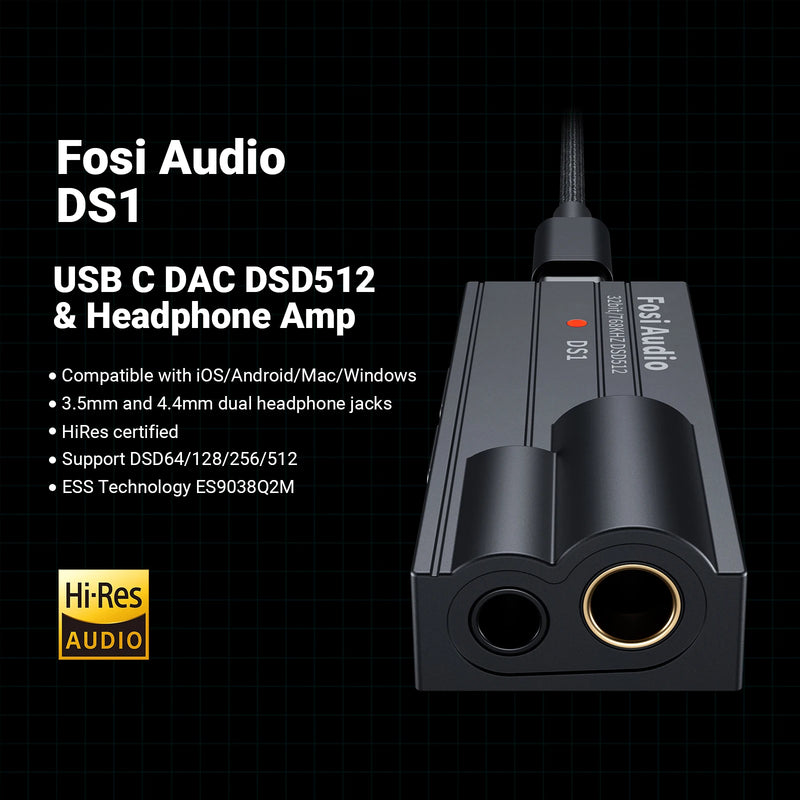 ឧបករណ៍បំពងសម្លេងត្រចៀក Fosi Audio DS1 DSD512 HiFi USB DAC Dongle គាំទ្រឧបករណ៍ឌិកូដអូឌីយ៉ូខ្នាតតូច 32bit/768kHz ជាមួយនឹងតុល្យភាព 4.4MM