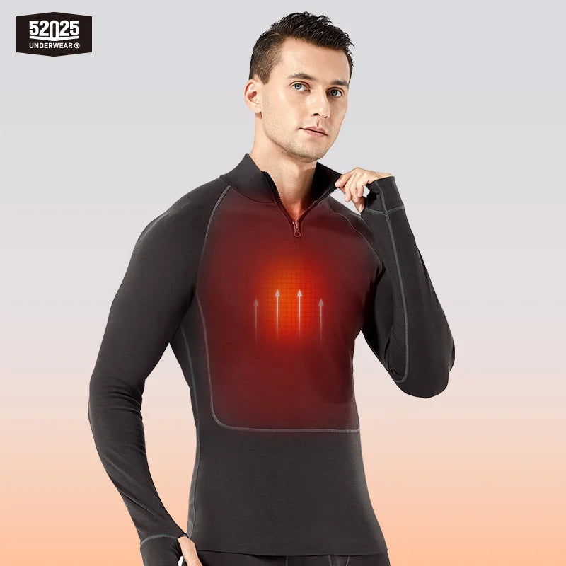 52025 Premium Zip Thermal Underwear – Multi-Layer Warmth, Functional Zip-Neck, Thumbhole Sleeves and a Merino Wool Blend