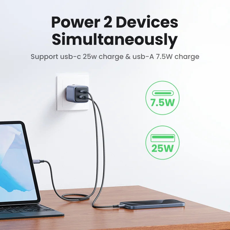 UGREEN GaN 35W Charger USB Charger PD3.0 QC3.0 Quick Charger For iPhone 18 17 16 Pro Samsung Xiaomi iPad Pro USB C Fast Charger