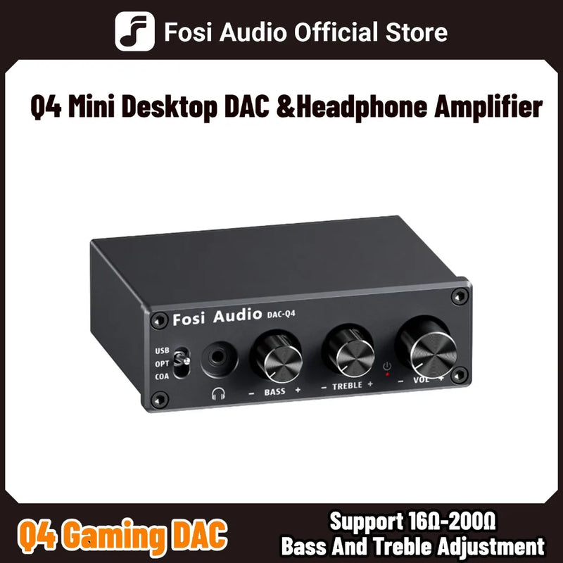 ឧបករណ៍បម្លែងអូឌីយ៉ូ Fosi Audio Q4 Mini Stereo USB Gaming DAC និងឧបករណ៍បំពងសម្លេងសម្រាប់កាសស្តាប់ត្រចៀក សម្រាប់ឧបករណ៍បំពងសម្លេងដែលដំណើរការដោយប្រព័ន្ធ Home/Desktop/Active
