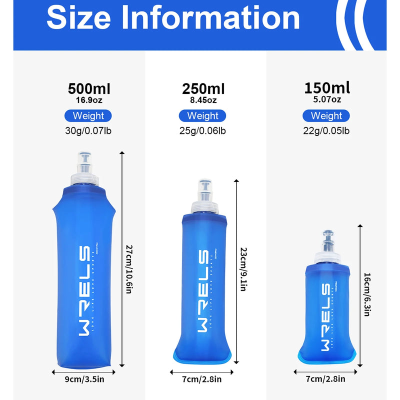 WRELS TPU Folding Water Bottle Climbing Soft Flask Sport Water Bag Collapsible Silicone Water Bottle BPA Free Outdoor Sports