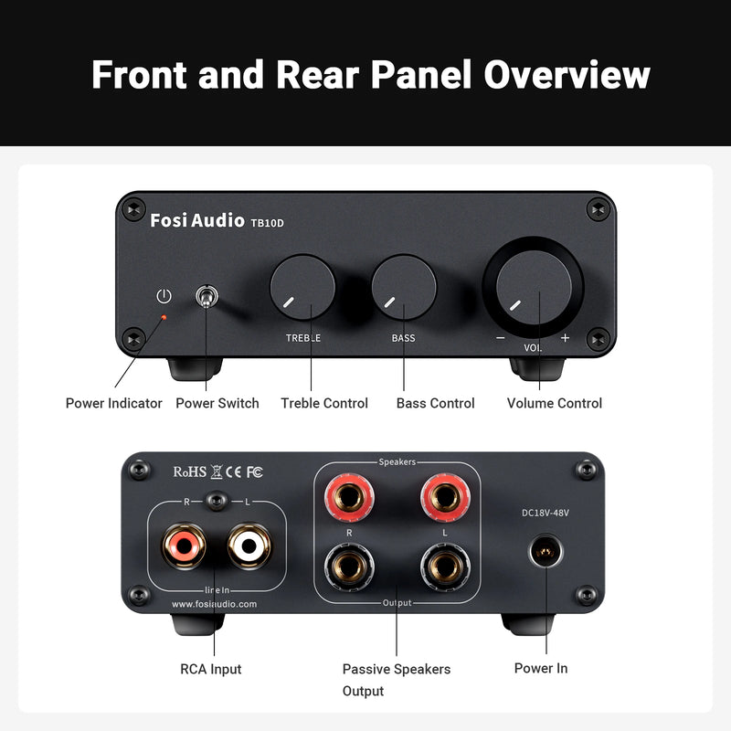 ឧបករណ៍ពង្រីកសំឡេង Fosi Audio Upgrade 600W Digtal HiFi Sound Power Amplifier TPA3255 Class D Stereo Amp ជាមួយនឹង Treble និង Bass សម្រាប់ឧបករណ៍បំពងសម្លេង Home Theater