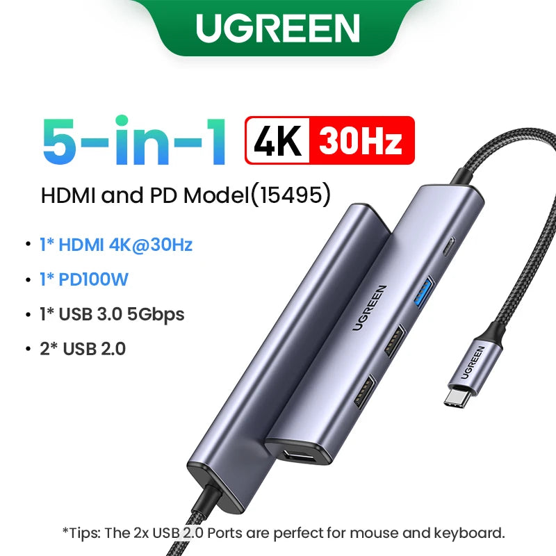 UGREEN 13-in-1 USB-C HUB Triple Display 4K Dual HDMI DP 10Gbps USB3.2 PD100W SD/TF Docking Station for MacBook Pro Air Dell XPS
