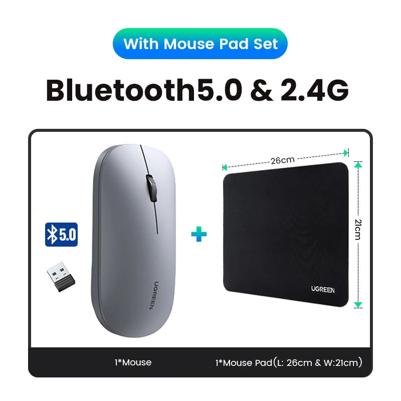 UGREEN Mouse Wireless Bluetooth Silent Mouse 4000 DPI For MacBook Tablet Computer Laptop PC Mice Slim Quiet 2.4G Wireless Mouse