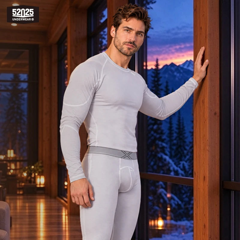 52025 Men's Premium Thermal Underwear Set – Double-Sided Brushed Fabric, Lightweight Warmth & Second-Skin Comfort