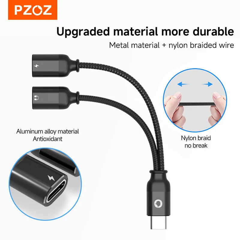 PZOZ usb c chargers and Headphone 2 in 1 adapter USB C to Aux Audio Jack adapters Fast Charging Cable for iphone accessories