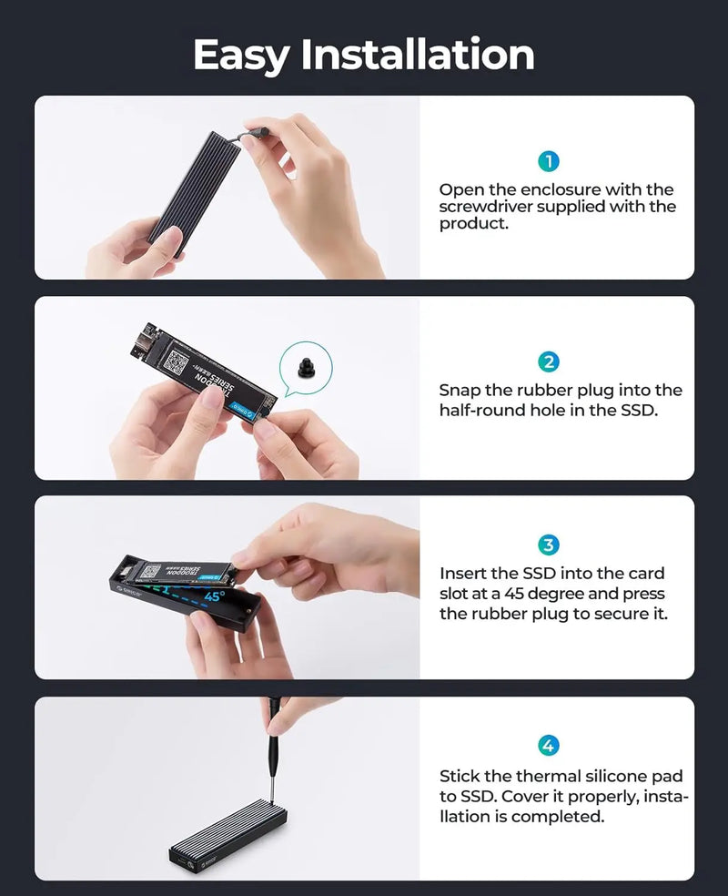 ORICO M.2 NVMe SATA SSD Enclosure USB 3.1 Gen 2 10 Gbps to NVMe PCI-E M.2 SSD Case Portable External Adapter Support UASP